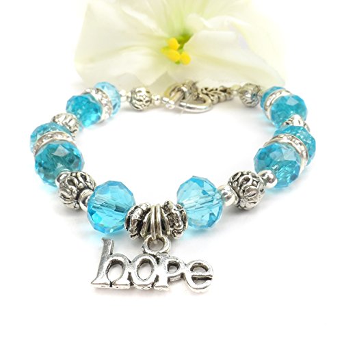 Turquoise Awareness Bracelet, Hope Ribbon Bracelet, Addiction Recovery, Bone Tumor