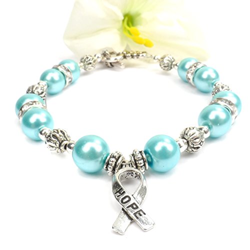 Turquoise Awareness Bracelet, Hope Ribbon Bracelet, Addiction Recovery, Bone Tumor