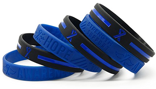 (12-pack) Blue Awareness Ribbon Silicone Wristbands - Wholesale Bulk Pack of 1 Dozen Bracelets in Unisex Adult Size