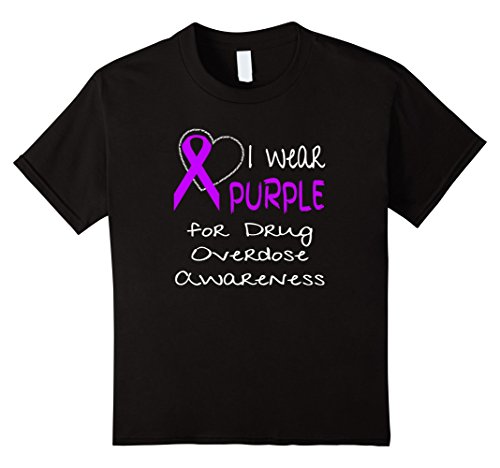 Kids I Wear Purple For Drug Overdose Awareness Ribbon T-Shirt 12 Black